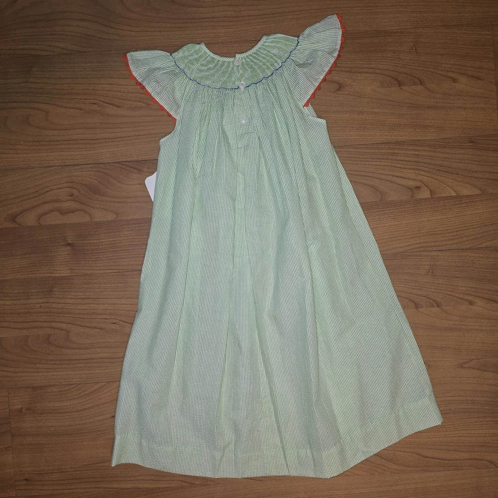 Handmade Green Kids Dress with Embroidered Details 4T